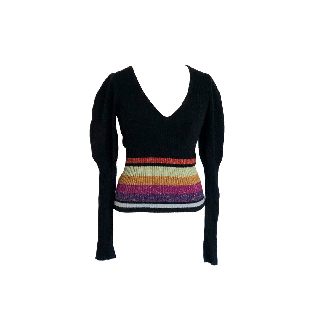 Catherine Malandrino Striped Lurex Wool V-Neck Jumper - ShopCurious