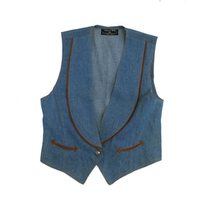 Denim Waistcoat with Tan Suede Detailing - ShopCurious