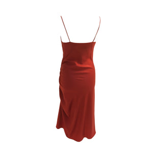 Zara Rust Red Bias Cut Satin Side-Ruched Slip Dress - ShopCurious