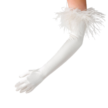 Load image into Gallery viewer, Ariadne - Satin Opera Glove with Ostrich Feathers - shopcurious
