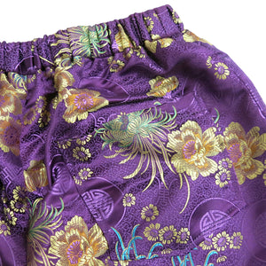 Purple Brocade Flared Trousers with Elasticated Waist - shopcurious