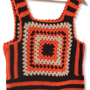 Made to order 1970s Crocheted Granny Square Cropped Tank Vest - ShopCurious