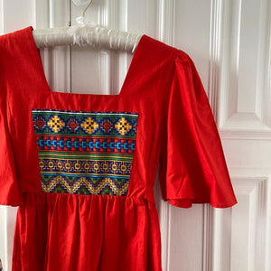 1970s Red Cotton Boho Maxi Dress - ShopCurious