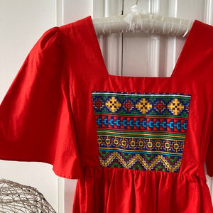 1970s Red Cotton Boho Maxi Dress - ShopCurious