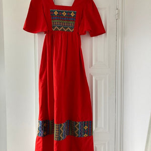 1970s Red Cotton Boho Maxi Dress - ShopCurious