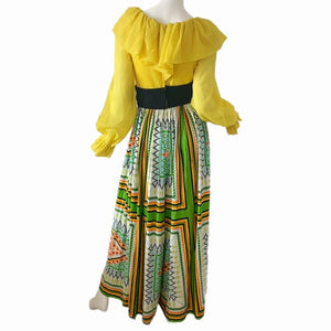 1970s Vintage Psychedelic Palazzo with Ruffled Peasant Top Jumpsuit - ShopCurious
