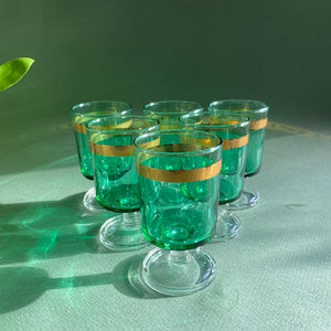 Set of 6 green and gold aperitif/wine/cocktail glasses - shopcurious