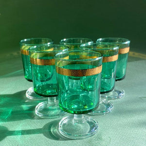 Set of 6 green and gold aperitif/wine/cocktail glasses - shopcurious