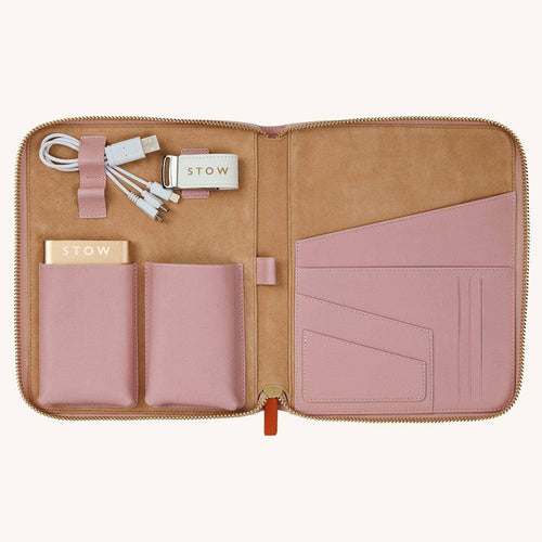 The First Class Leather Tech Case - Dusky Pink & Soft Sand - shopcurious