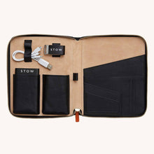 Load image into Gallery viewer, The First Class Leather Tech Case - Jet &amp; Soft Sand - shopcurious
