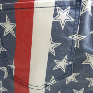 Stars and Stripes Stretch Faded Cotton Flared Jeans - ShopCurious